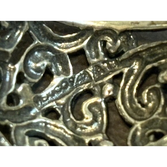 VTG SIGNED MEXICO 925 Sterling Silver Filigree Half Hoop Pierced Earrings - Picture 6 of 6